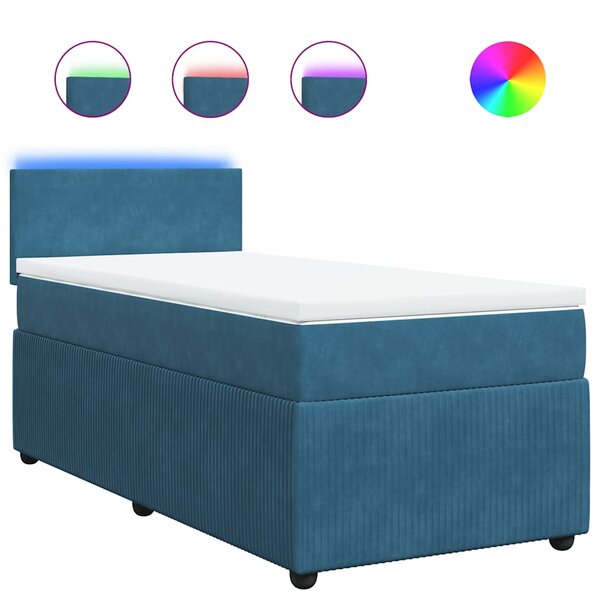 vidaXL Sommier à lattes de lit avec matelas bleu 90x190 cm velours