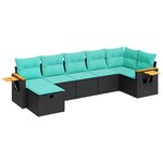 vidaXL Salon de jardin 7 Pièces avec coussins noir résine tressée