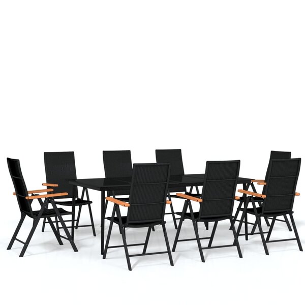 vidaXL Ensemble à manger de jardin 9 Pièces Noir