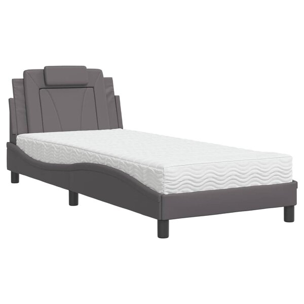 vidaXL Lit avec matelas gris 90x200 cm similicuir