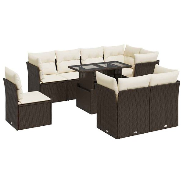 vidaXL Salon de jardin avec coussins 9 Pièces marron résine tressée