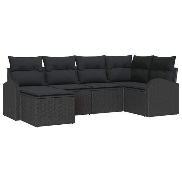 vidaXL Ensemble de canapé de jardin avec coussin 6 Pièces Noir Poly rotin