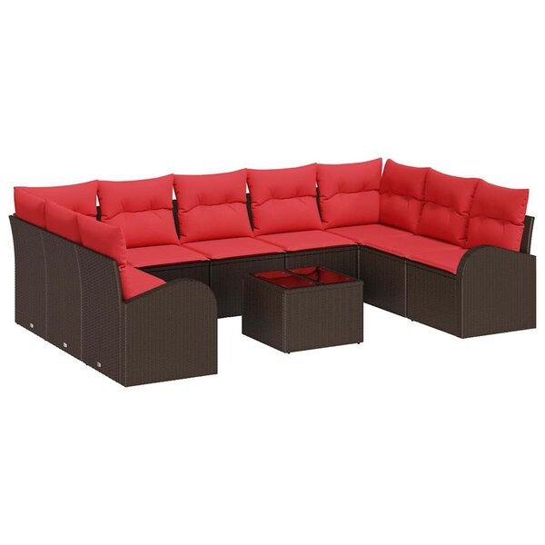 vidaXL Ensemble de canapé de jardin 10 Pièces Marron et rouge polyrotin
