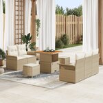 vidaXL Ensemble de Sofa de Jardin de 8 Pièces avec Coussins Beige Poly Rattan Acacia