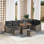 Ensemble de canapé de jardin 9 pièces vidaXL avec coussins en gris poly rotin acacia