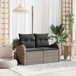 vidaXL Canapé de jardin 2 places gris en rotin synthétique avec rangement et coussins.