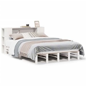 vidaXL Lit bibliothèque sans matelas blanc 135x190 cm bois massif