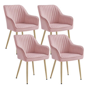 Chaise de salle à manger lot de 4 fauteuil siège rembourrée avec accoudoirs largeur d’assise 49 cm pieds en métal revêtement en velours charge 110 kg pour salon chambre rose 12_0004916