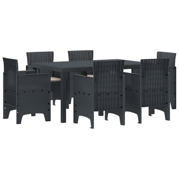 vidaXL Set de Salle à Manger de Jardin 7 Pièces avec Coussins Anthracite Rattan Poly