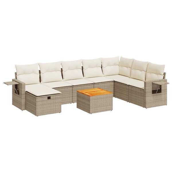 vidaXL Salon de jardin avec coussins 9 Pièces beige résine tressée