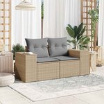 vidaXL Canapé de jardin avec coussins 2 places beige résine tressée