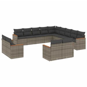 vidaXL Salon de jardin avec coussins 13 Pièces gris résine tressée