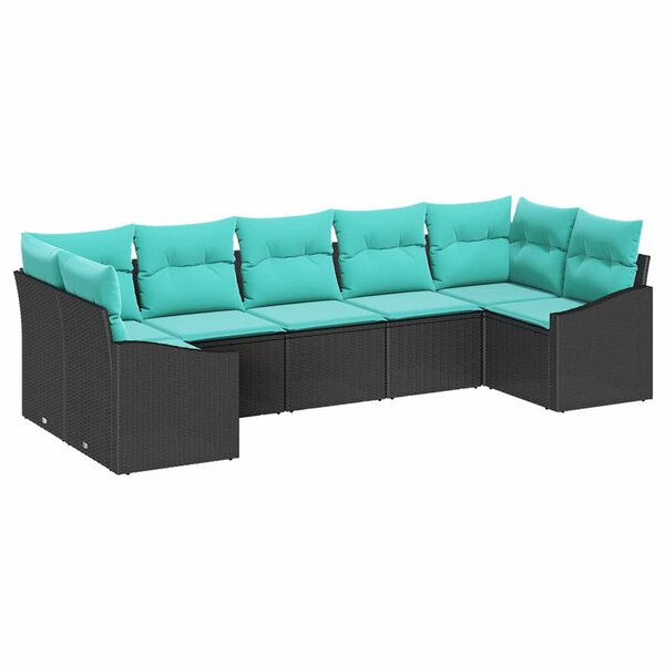 vidaXL Ensemble de Canapés avec coussin 7 Pièces Noir polyrotin