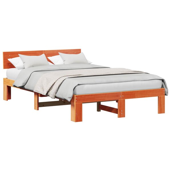 vidaXL Cadre de lit avec tête de lit Brun cire 135 x 190 cm Pin massif