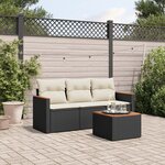 vidaXL Salon de jardin 4 Pièces avec coussins noir résine tressée