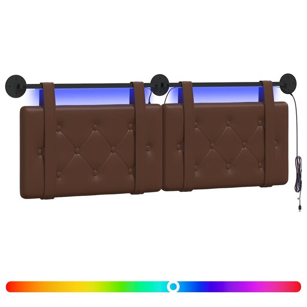 vidaXL Tête de lit suspendue Avec lumière LED Marron Simili cuir