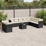 vidaXL Salon de jardin 11 Pièces avec coussins noir résine tressée