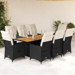 vidaXL Ensemble à manger de jardin 9Pièces coussins noir résine tressée
