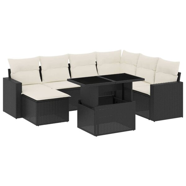 vidaXL Salon de jardin 8 Pièces avec coussins noir résine tressée