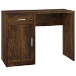 Bureau table poste de travail meuble d'ordinateur informatique étude avec tiroir et armoire chêne fumé 100 x 40 x 73 cm brun 02_0023451