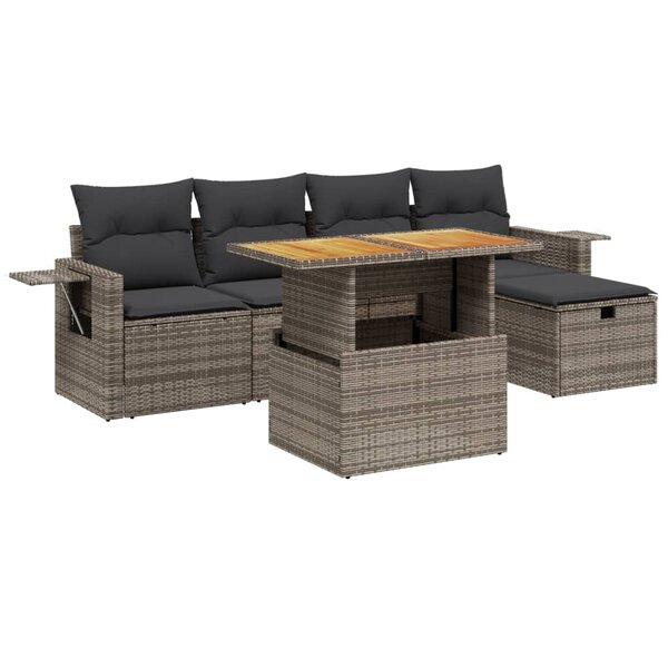 vidaXL Salon de jardin 6 Pièces avec coussins gris résine tressée