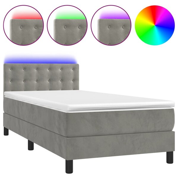 vidaXL Sommier à lattes de lit avec matelas et LED Gris clair 90x190cm