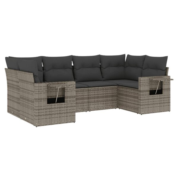 vidaXL Salon de jardin 6 Pièces avec coussins gris résine tressée