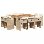 vidaXL Ensemble à manger de jardin et coussins 11 Pièces beige poly rotin