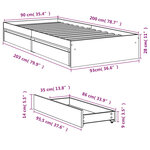 vidaXL Cadre de lit avec tiroirs sans matelas sonoma gris 90x200 cm