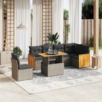 vidaXL Salon de jardin avec coussins 7 Pièces gris résine tressée