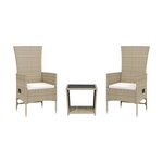 vidaXL Ensemble à manger de jardin et coussins 3 Pièces Beige poly rotin