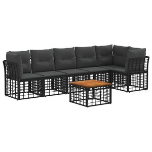 vidaXL Ensemble de canapé de jardin 7 Pièces Noir et Gris foncé polyrotin