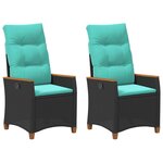 vidaXL Chaise de jardin inclinable Noir et turquoise polyrotin
