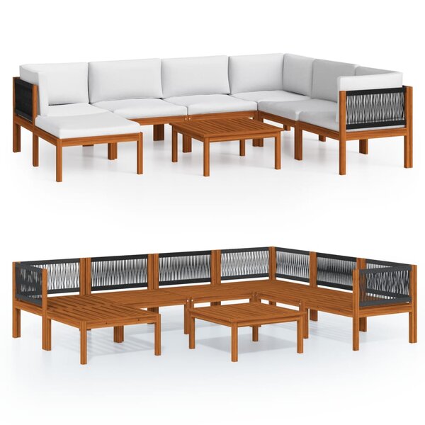 vidaXL Salon de jardin 8 Pièces avec coussins Crème Bois d'acacia solide