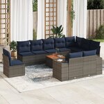 vidaXL Salon de jardin 11 Pièces avec coussins gris résine tressée
