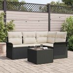 vidaXL Ensemble de canapé de jardin avec coussin 5 Pièces Noir Poly rotin