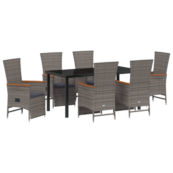 vidaXL Set de salle à manger de jardin 7 pièces avec coussins gris en rotin poly