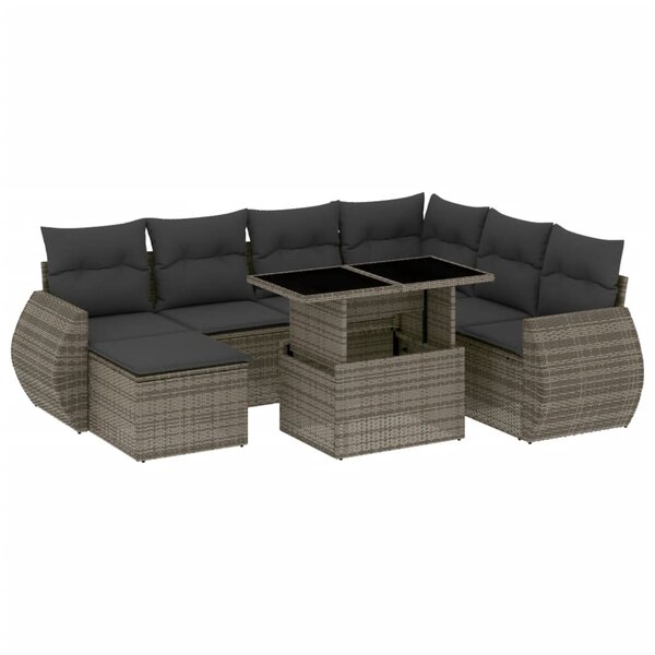vidaXL Salon de jardin 8 Pièces avec coussins gris résine tressée