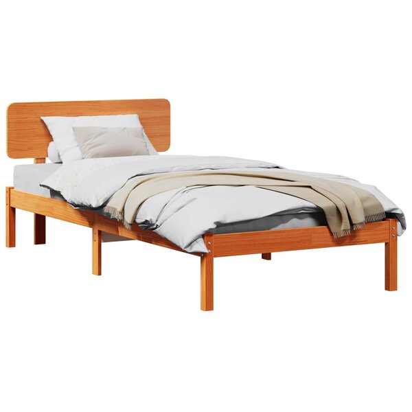 vidaXL Cadre de lit avec tête de lit Brun cire 100 x 200 cm Pin massif