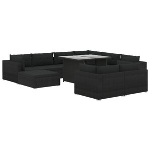 vidaXL Salon de jardin 10 Pièces avec coussins Résine tressée Noir