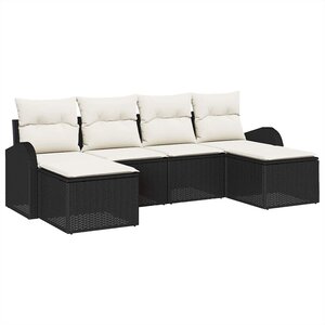 vidaXL Ensemble de canapé de jardin 6 Pièces Noir et blanc Poly rotin
