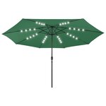 vidaXL Parasol de jardin avec lumières LED et mât en métal 400 cm vert