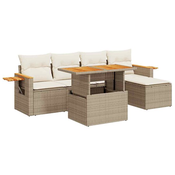 vidaXL Salon de jardin 6 Pièces avec coussins beige résine tressée acacia