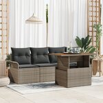 Ensemble de 5 Pièces de Canapé de Jardin avec Coussins en Rattan Poly Gris