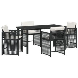 vidaXL Ensemble de salle à manger de jardin de 5 pièces avec coussins noir rattan poly