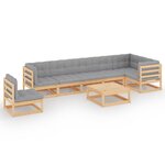 vidaXL Salon de jardin 8 Pièces avec coussins Bois de pin massif