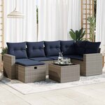 vidaXL Salon de jardin avec coussins 7 Pièces gris résine tressée