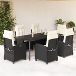 vidaXL Ensemble à manger de jardin coussins 7Pièces Noir Résine tressée