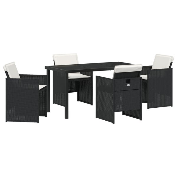 vidaXL Ensemble de salle à manger de jardin 5 pièces avec coussins en poly rattan noir