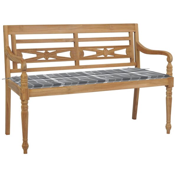 vidaXL Banc Batavia avec coussin à carreaux gris 120 cm Bois de teck